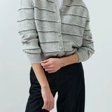 Striped knitted cardigan w/tie detail