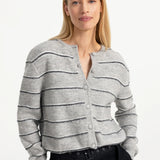Striped knitted cardigan w/tie detail
