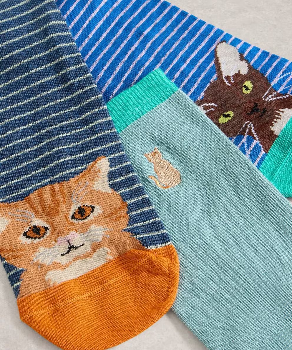 3pk Cat Pals Ankle Socks