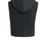 Sleeveless knitted top w/jersey hood