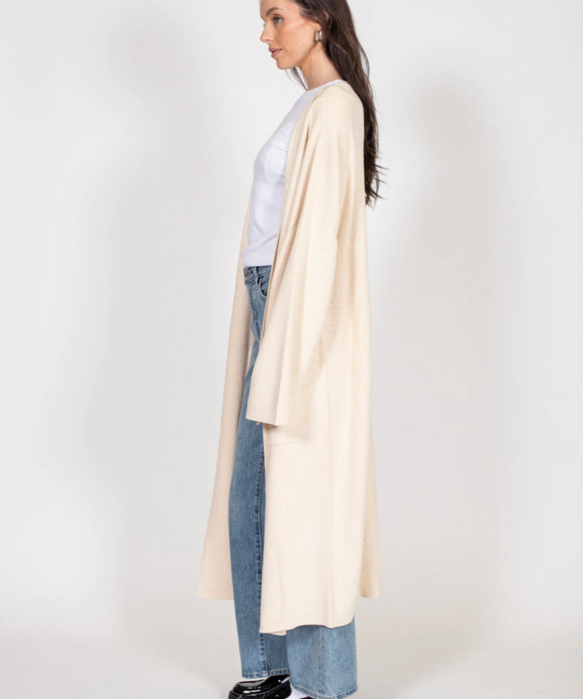 Matilda Ribbed Knit Maxi Cardi - Cream