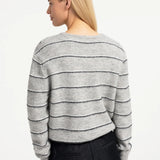 Striped knitted cardigan w/tie detail