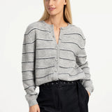 Striped knitted cardigan w/tie detail