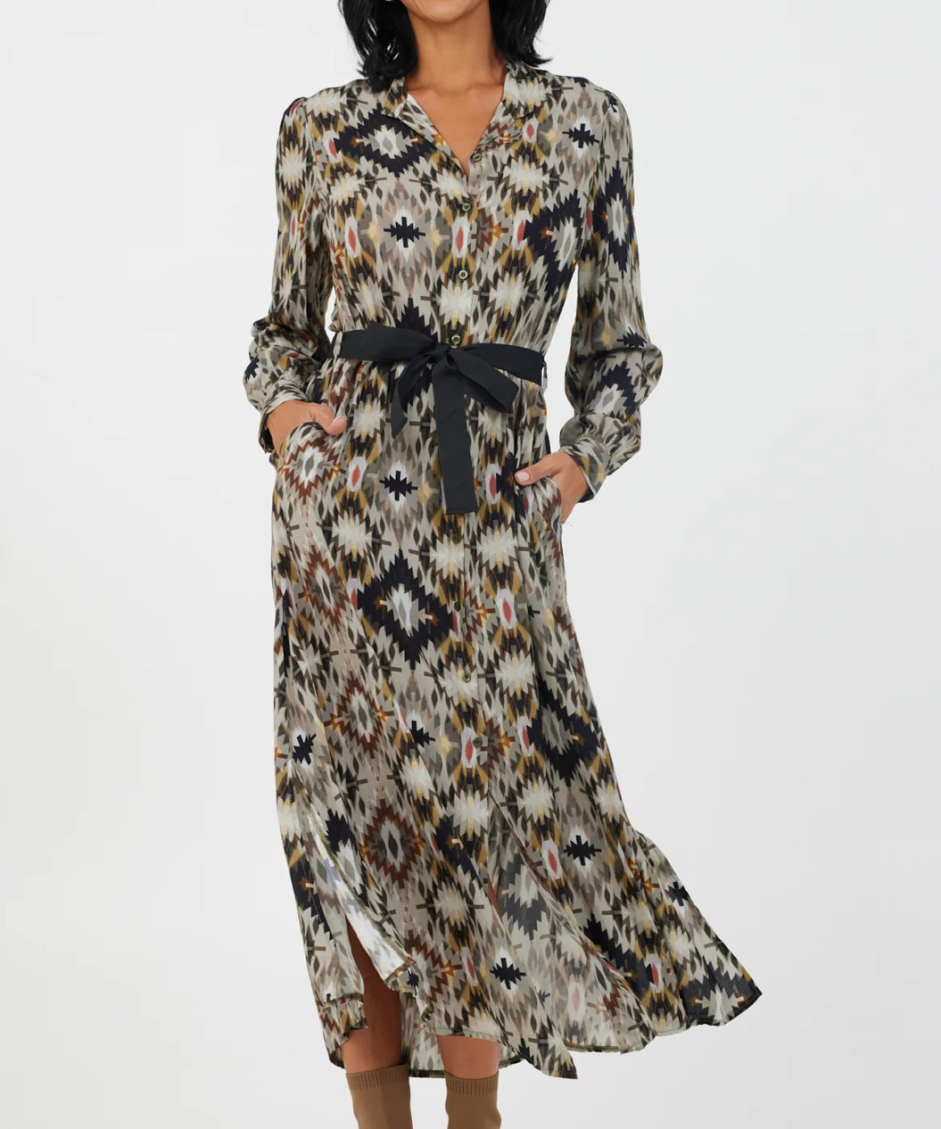 Keyli Print Shirt Dress w/Belt