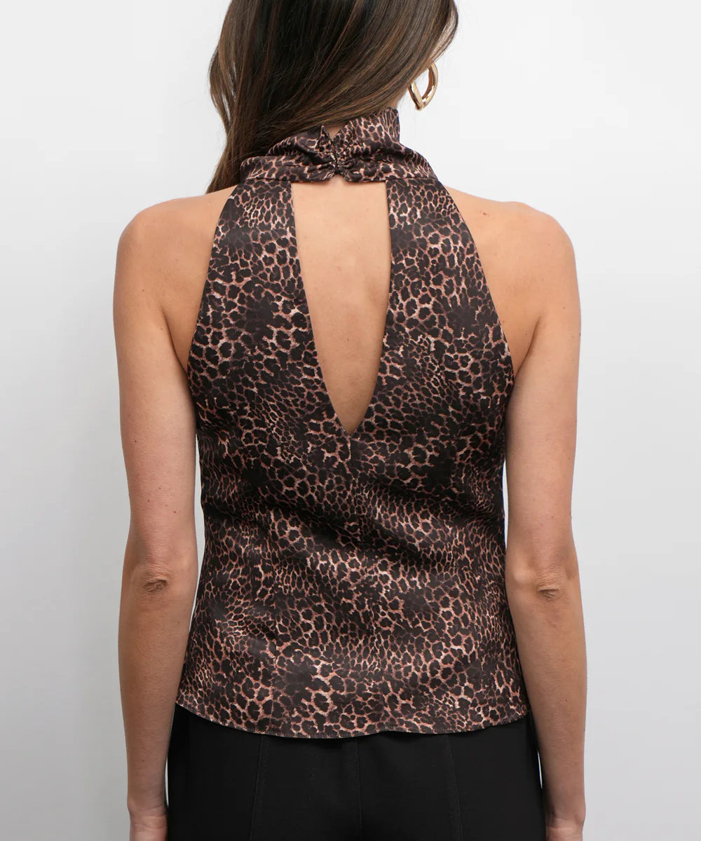 Sheila Cowl Leopard Halter Top