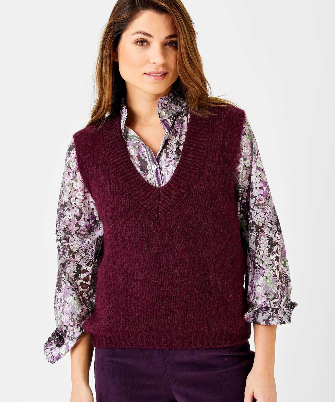 Fedora Knit Vest- Plum