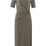 Midi Dress w/ Cap Sleeve pleated ring detail - Clay Pebble