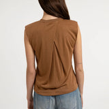Sleeveless top w/pleated neck