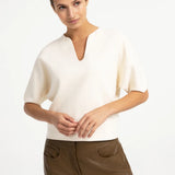 Knit top w/bomber collar