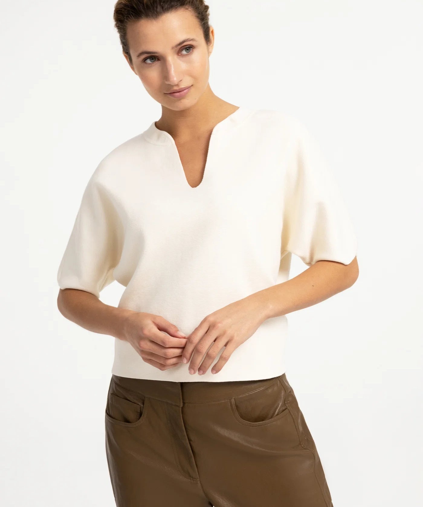 Knit top w/bomber collar